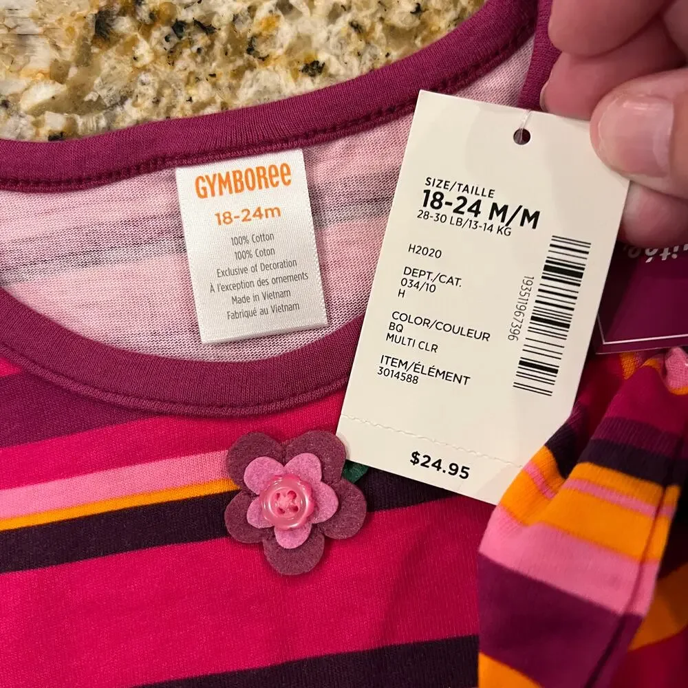 NWT Gymboree Pink & Purple W/Applique Flower Striped Top & Ponte Pants - 18-24M